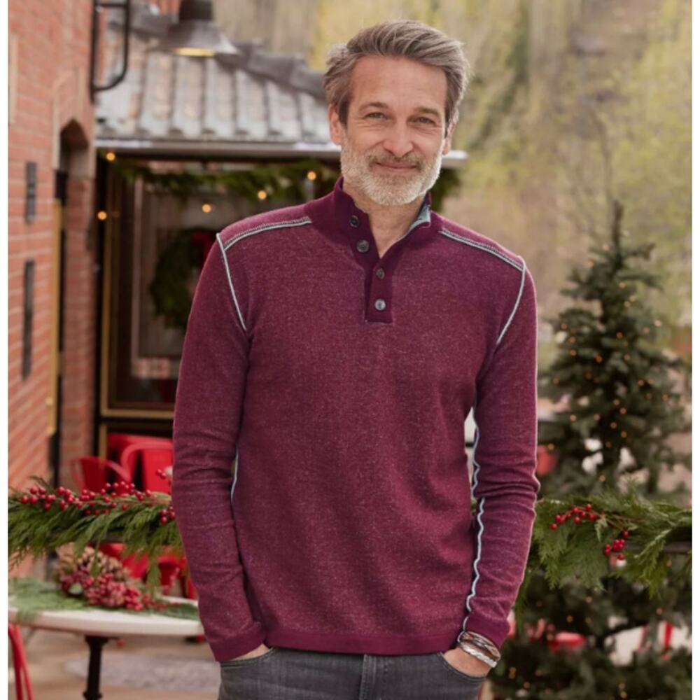 Sundance Highland Stitch Henley Sweater Size XL Pullover Preppy Classic Cotton